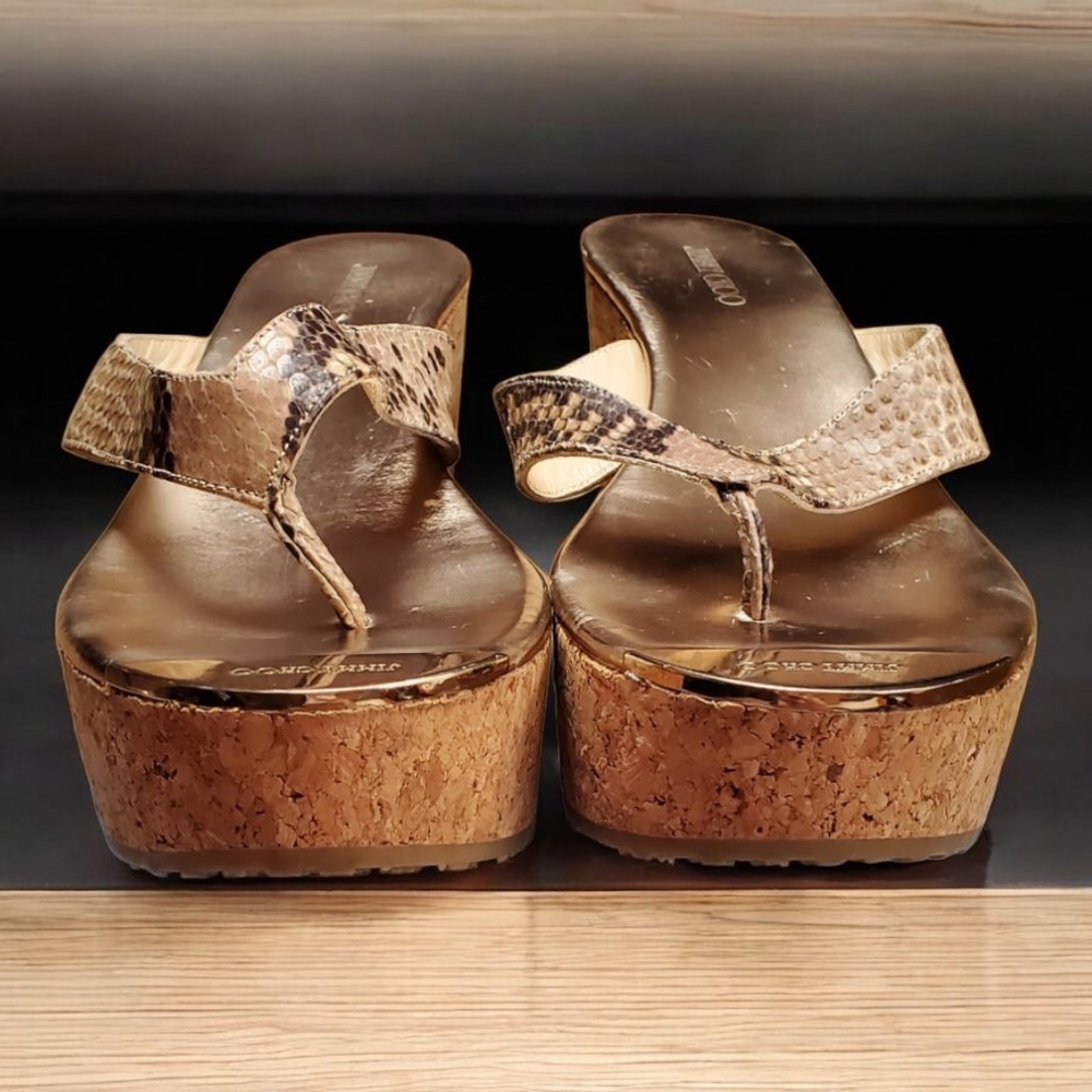 Jimmy Choo Python Embossed Leather Gold & Brown C… - image 6